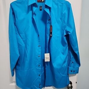 J. Ferrar Mens Slim Stretch Long Sleeve Button Shirt 15- 15 1/2  32-33 Teal Blue